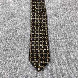 BCBG Attitude Tie Mens Black Geometric 100% Silk Woven Dress Necktie